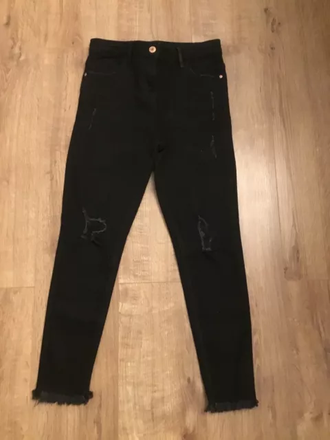 Jeans skinny da bambina Matalan neri elasticizzati effetto invecchiato età 12 buone condizioni