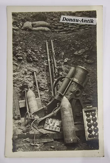 Foto Fotokarte 1.WK Pk Ak - Granatwerfer Ausrüstung Schützengraben Bunker