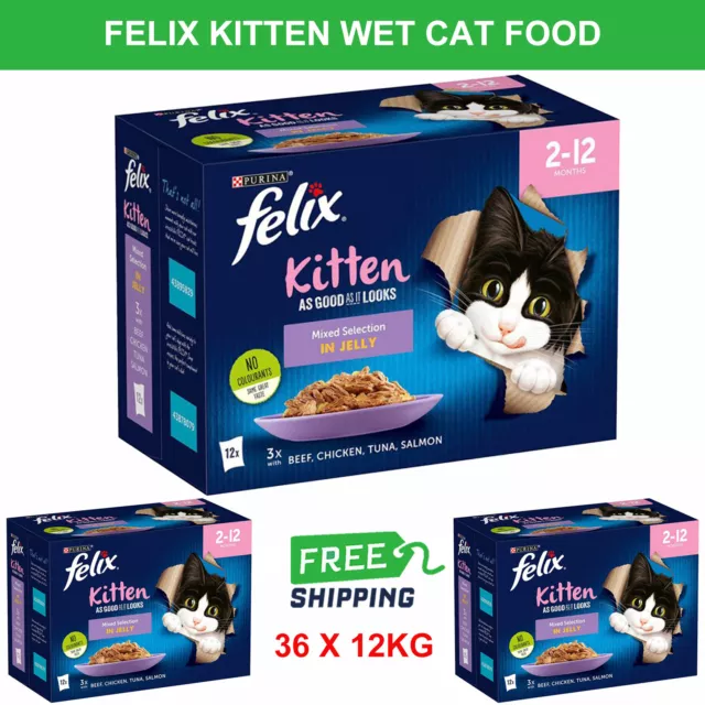 Felix Wet Cat Kitten Food As Good As It Looks Mixed Pouches 2-12 Month 36 x 100g