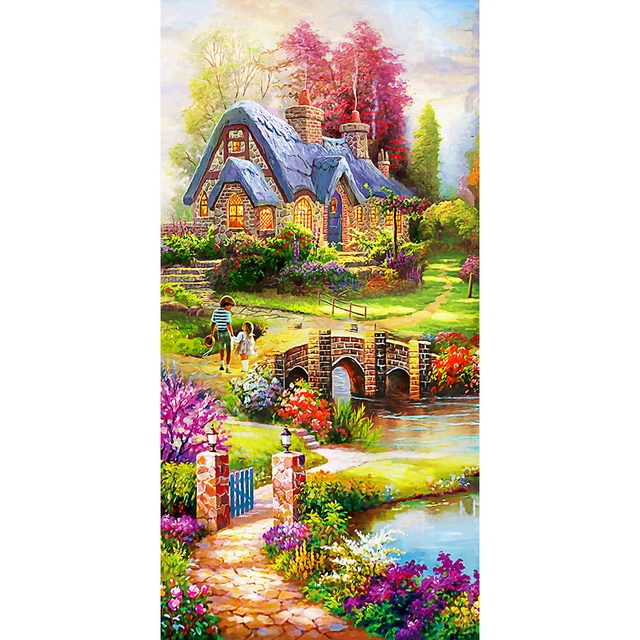 Country Cottage Canvas Painting Frameless Oil Paint By Numbers Wall Art Posters