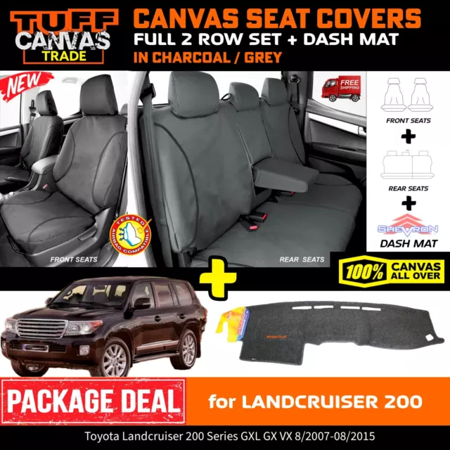 TUFF TRADE Canvas Seat Covers + DASH MAT For Landcruiser 200 Series 07-15 1070CH