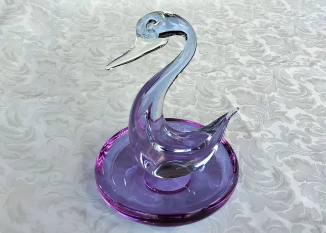 Beautiful Murano Alexandrite Neodymium Glass Pelican With Bowl