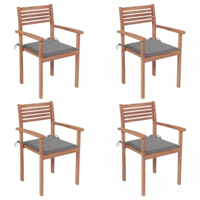 Stackable Patio Chairs With Cushions 4 Pcs Solid Teak Wood Armchair Furniture