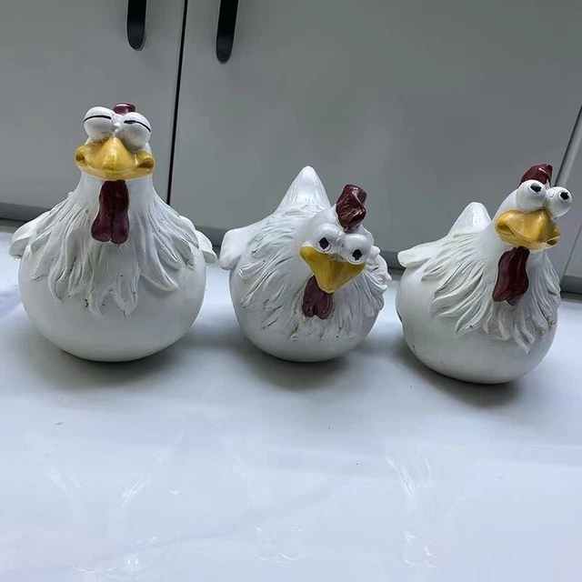 Harz Gartenfigur Große Augen Huhn Henne Hahn Sitzend Zaun Dekofigur Tierfigur
