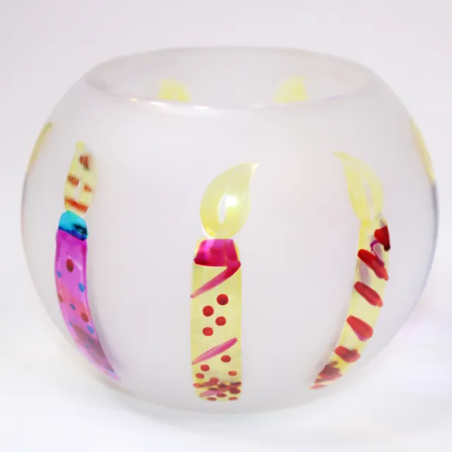 TeleFlora Gift Circle Frosted Glass Vase Bowl With Hand Painted Pretty Candles