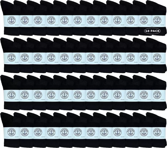 48 Pack of Kids Premium Cotton Crew Socks Black Size 6-8 Boys Crew Sock