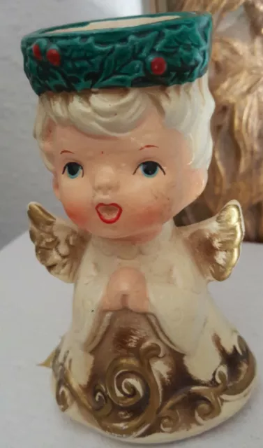 Vintage Lefton Christmas Angel Boy Votive Candle Holder Figurine Japan RARE HTF