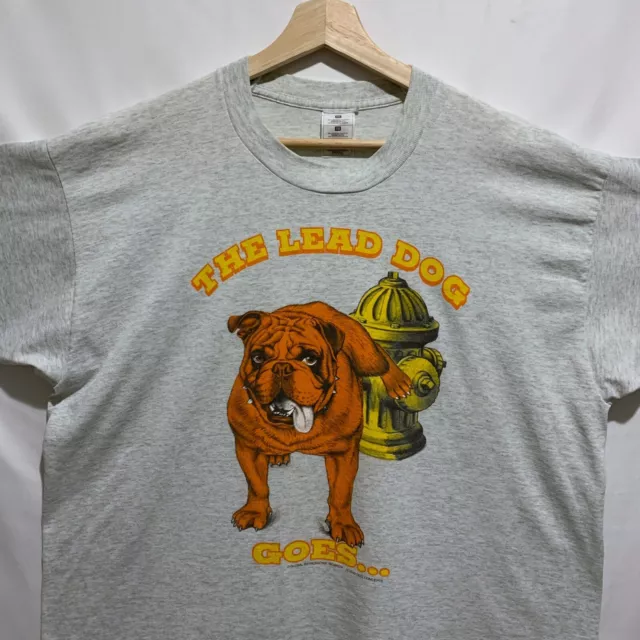 Vintage 90s Bulldog Dog Animal Art Tee Rare T Shirt Large Gray Made In USA