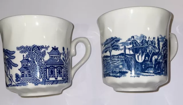 Vintage 50s 60s Churchill Blue Willow Cup Teacup Mug England Set Of Two