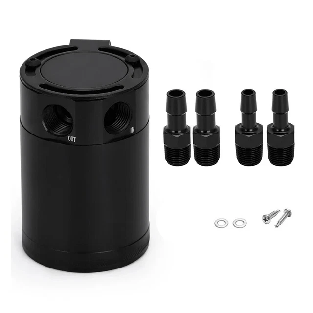 KIMISS Oil Catch Can – 500 Ml Universele Olieopvangtank Van Aluminium, Met 2 Poorten, Zwart, Voor Betere Motorprestaties