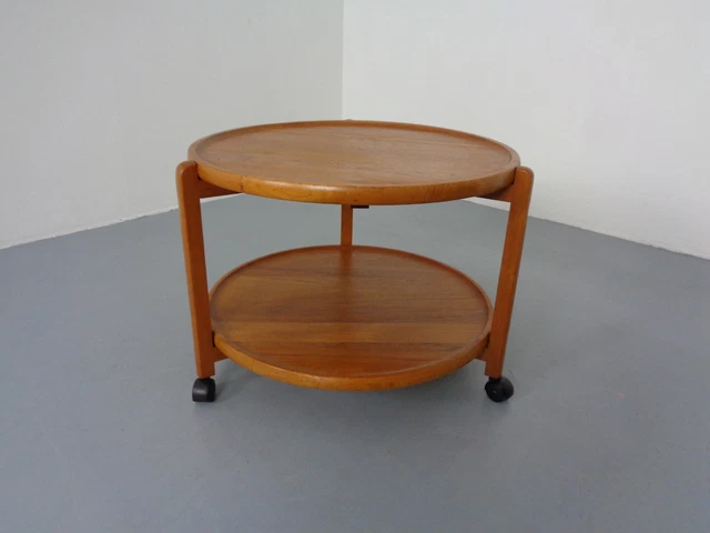 Chariot De Bar Rétro CENTURY – Teck, 2 Niveaux, Années 60, Mid-Century Modern, 4 Roues – Vintage