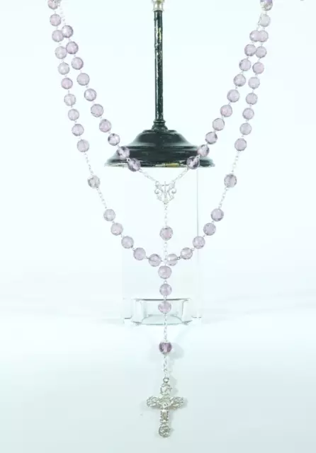 Beautiful french Art Nouveau Rosary sterling silver & amethyst crystal