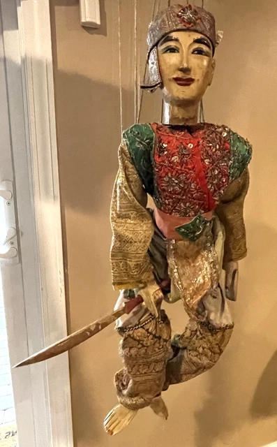 Antique Burmese Traditional Marionette 26" Wooden painted string Puppet sword