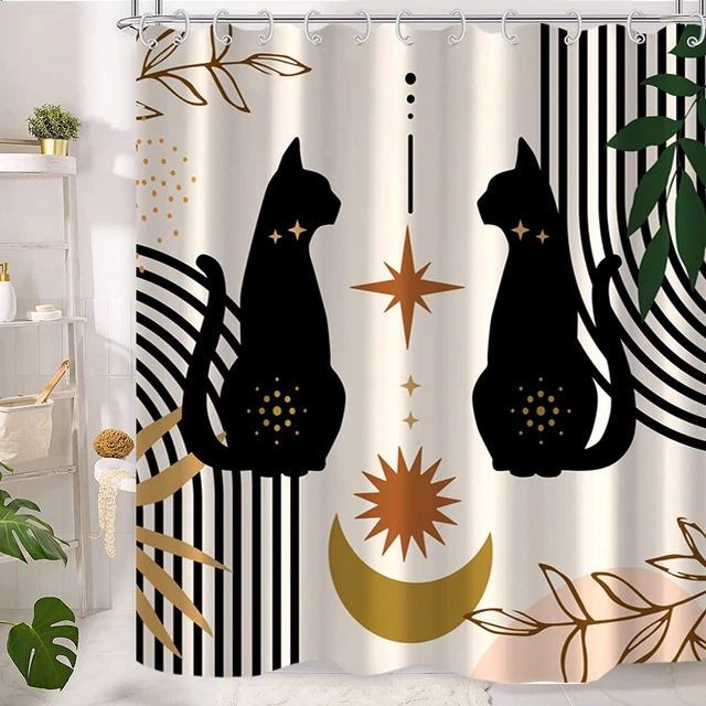 Cute Cat Abstract Shower Curtain Boho Mid Century Shower Curtain for Bathroom wi