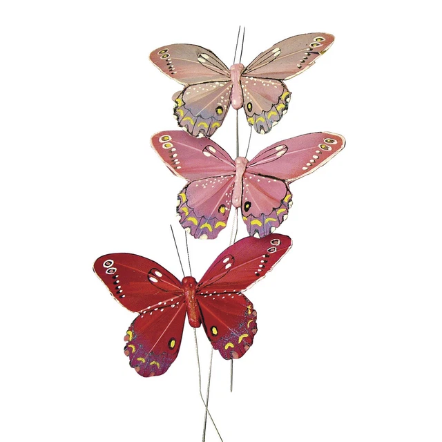 Mariposa De Plumas, Tonos Rosas, 10 CM, 3 Unidades