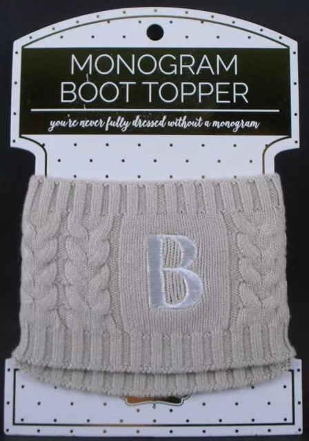 MUDPIE Women’s Chelsea Monogramed Cable Knit Boot Toppers / Initial B / NEW