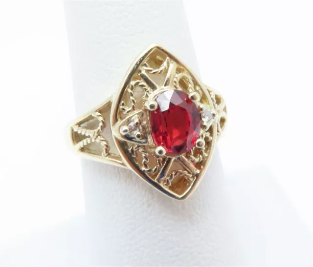 14K YELLOW GOLD ~1.13c Orange Sapphire & Diamond Accent Filigree Ring ...