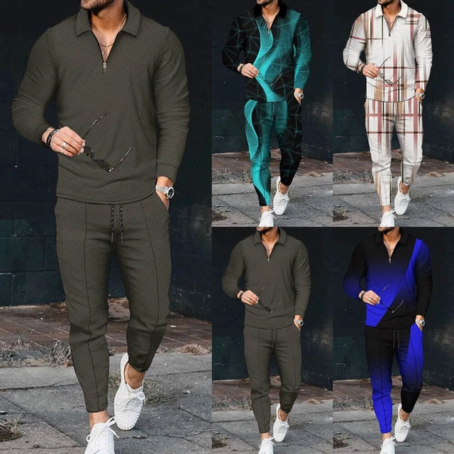 Set tuta sportiva slim fit uomo maglietta e pantaloni solidi per l'uso quotidian