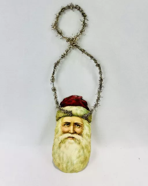 Victorian Antique Feather Tree Scrap Paper Santa Claus Christmas Tinsel Ornament