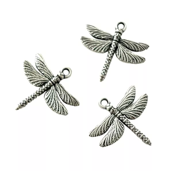 50 Antiqued Tibetan Silver 18mm Dragonfly Pendants Focal Bead Drops Charms