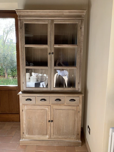 Credenza vetrina stile shabby Grigio Beige legno massello, ottime condizioni