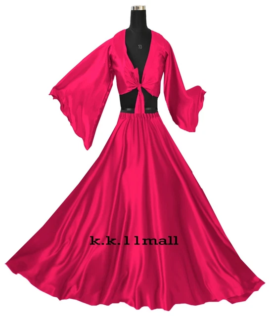 Top con Balza Due Pezzi Completo Profondo Raso Rosa Gonna+Top Set Ventre Danza