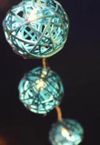 1 Set of 20 LED Turquoise 5cm Rattan Cane Ball Battery Powered String Lights Chr 3