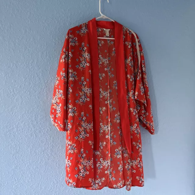 Forever 21 Contemporary Womens Open Front Cardigan Kimono Sleeve Floral Size S