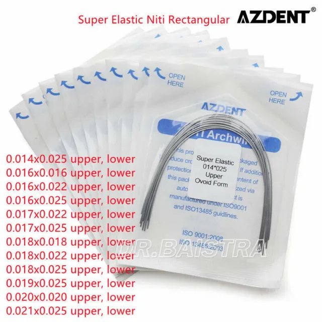 10X AZDENT Dental Orthodontic Super Elastic Niti Arch Wire Rectangular 24 Sizes