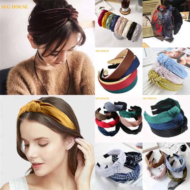 Women Headband Twist Hairband Bowknot Cross Tie Velvet Headwrap Hair Band Hoop A