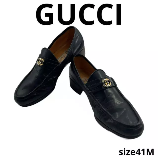 GUCCI #1 GG logo leather loafers dress shoes black 41M $487.12 - PicClick