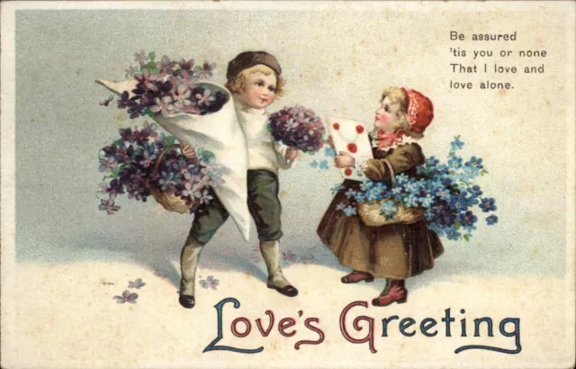 Valentine Int'l Art Unsigned Clapsaddle Children with Flowers Vintage Postcard