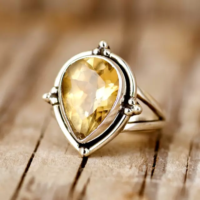 Yellow Citrine Ring 925 Sterling Silver Handmade Gemstone Ring Gift Boho Jewelry