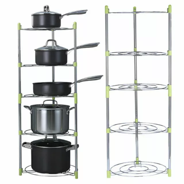 Five Tier Kitchen Rack Pan Stand Saucepan Pot Frying Pan Holder Chrome New