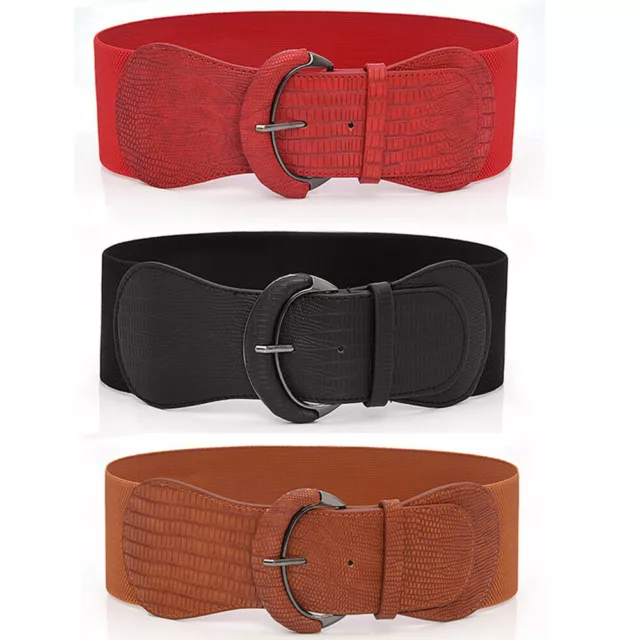 NEW Wide Elastic Belt Ladies Cinch Waist Stretch Belt Ladies Faux Leather Belt