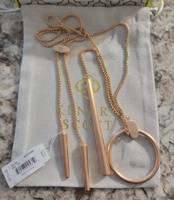 Kendra Scott Tegan Long Y Necklace Rose Gold  NWT $128 KS Pouch!