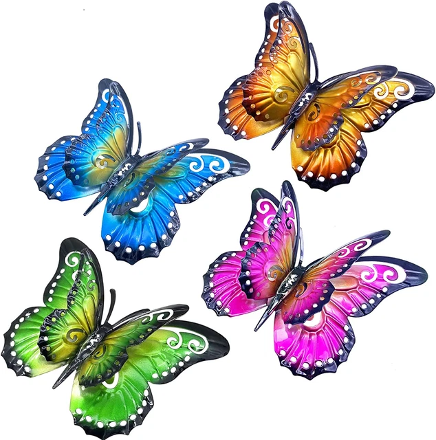Metal Butterfly Wall Art Decor - 6.5" Outdoor Fence Decoration, Hanging for Gard