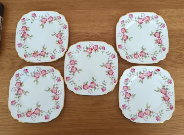 Royal Albert Crown China Wild Rose Set Of 5 Tea Cake Plates