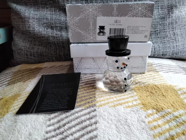 Galway Living Crystal Snowman with Top hat Ornament New in  Original Box