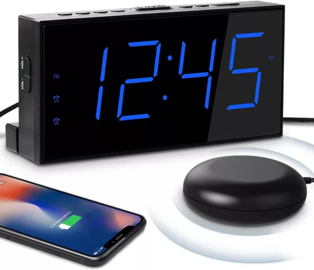Mesqool Loud Alarm Clock with Bed Shaker for Deaf, Heavy Sleepers, Hearing Impai