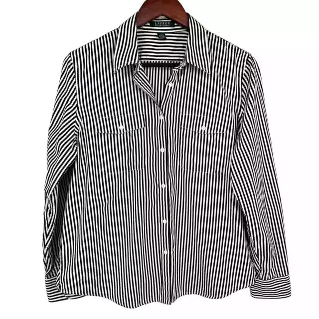 Ralph Lauren Womens Sz Large Striped Long Sleeve Blouse Shirt Top Formal Work