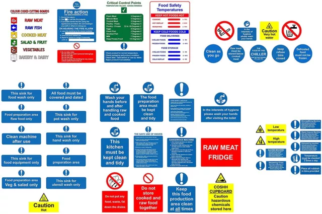 Kitchen safety signs full pack - 45 Qty Various self adhesive labels