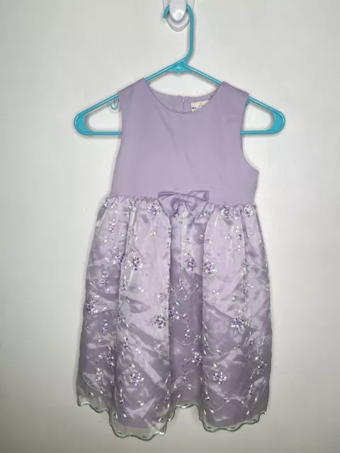 BT Kids Floral Embroidered Overlay Dress Girls Size 6-6X Sleeveless Purple Party