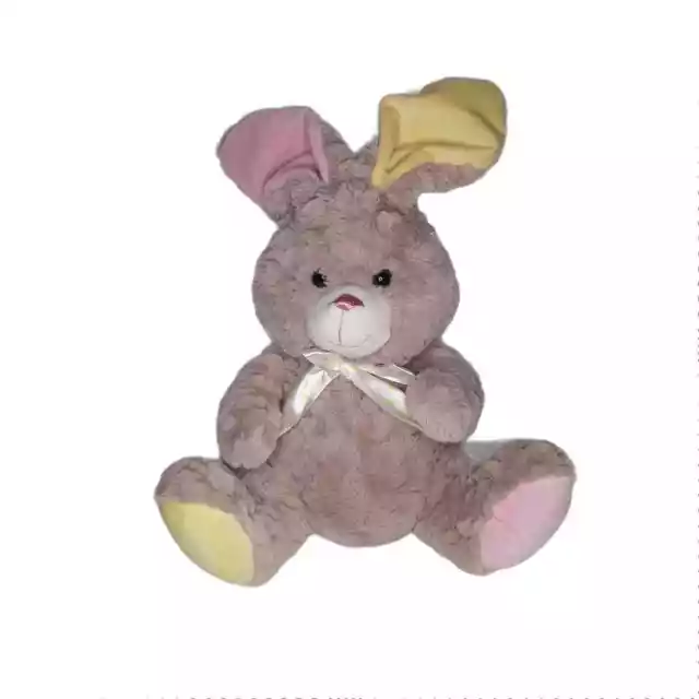 Kellytoy Tan Easter Bunny 16 Inch Plush Rabbit Pink Yellow Ears Feet Stuffed Toy