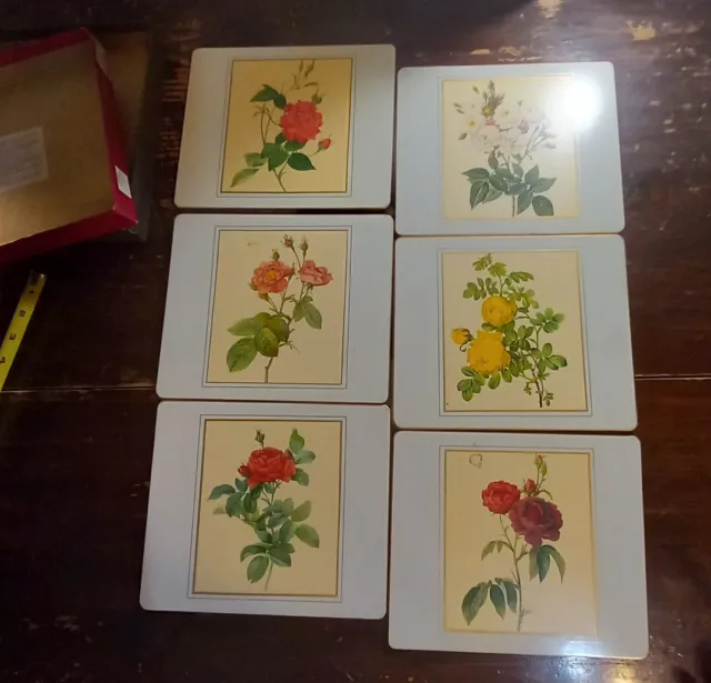 Vtg Set 6 Lady Clare Gold Rim Placemats Table Trays MCM Floral England