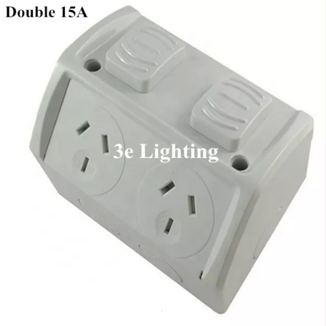 15A Weather Proof Double Power Point GPO 15 Amp Socket Waterproof Outdoor NEW