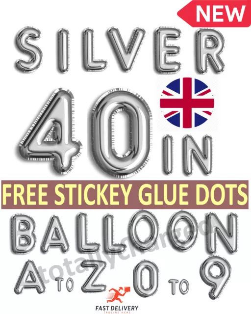 40 Inch Foil Balloons Large Letter Balloons in SILVER Full Alphabet & Number UK