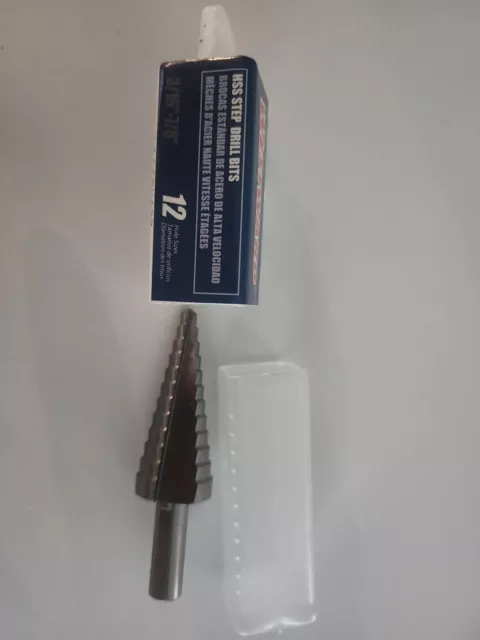WESTWARD Step Drill Bit: 12 Hole Sizes, 3/16 in to 7/8 in, 1/16 in Step...