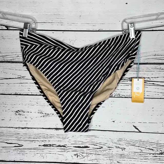 Kona Sol NWT Size 16W/18W Black & White Stripe Bathing Suit Bikini Bottom Briefs