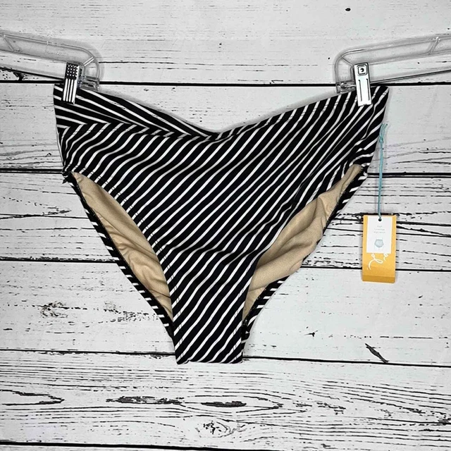 Kona Sol NWT Size 16W/18W Black & White Stripe Bathing Suit Bikini Bottom Briefs